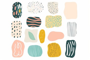 Colorful abstract organic shapes and patterns on white background