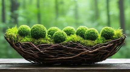 Serene Moss Ball Arrangement in a Rustic Nest