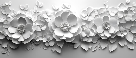 Fototapeta premium Elegant White Flower Arrangement with Delicate Petals and Leaves, Perfect for Backgrounds and Artistic Designs.