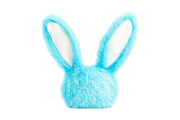 Light blue plush rabbit ears accessory, cut out transparent