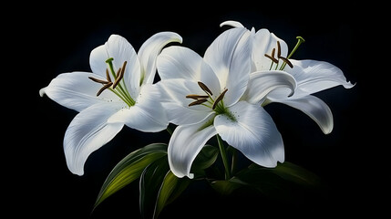 Fototapeta premium Elegant White Lilies On Black Background