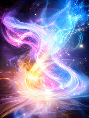 Fototapeta premium Swirling cosmic nebula with vibrant colors and glittering particles