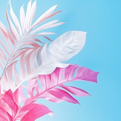 Obraz premium Vibrant Pastel Tropical Leaves Against a Sky Blue Background