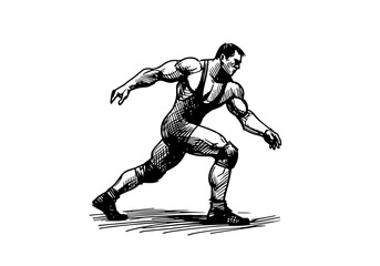 Wrestler hand drawn sketch vector illustration