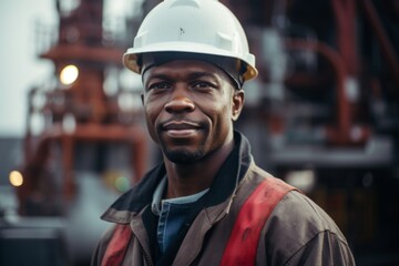Obraz premium Portrait of a African American male worker on oil platform
