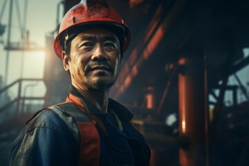 Portrait of a Asian male worker on oil platform