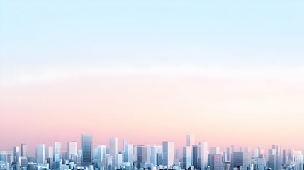Fototapeta premium Abstract Cityscape With Skyscrapers And Building Silhouettes Against Gradient Blue And Pink Sky