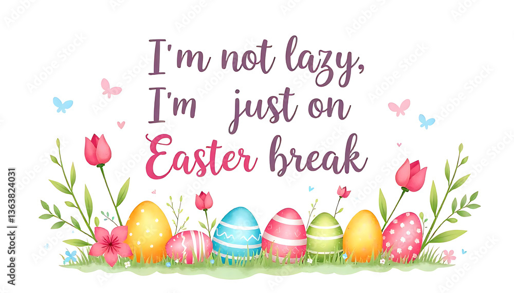 Fototapete vector illustration with the text i’m not lazy, i’m just on easter break, banner, poster, header for