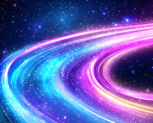 Obraz premium Vibrant cosmic light trails curve through a starry expanse