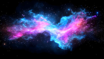 Vibrant nebula in deep space, cosmic clouds of pink and blue hues