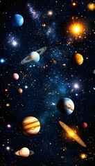 Obraz premium Vibrant planets, stars, and nebulae fill a cosmic scene