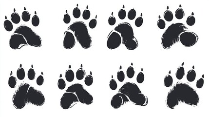 This creative collection features stylish paw prints inspired by dogs, wolves, and bears, ideal for various design projects and artistic themes, adding a touch of nature to your work