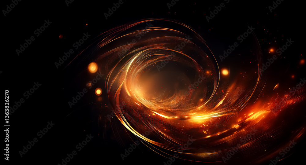 Aufkleber fiery vortex of swirling light and energy on dark backdrop. abstract motion with glowing embers and 