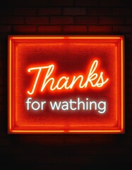 Bright neon sign expressing gratitude for viewing at a cozy urban venue during the evening