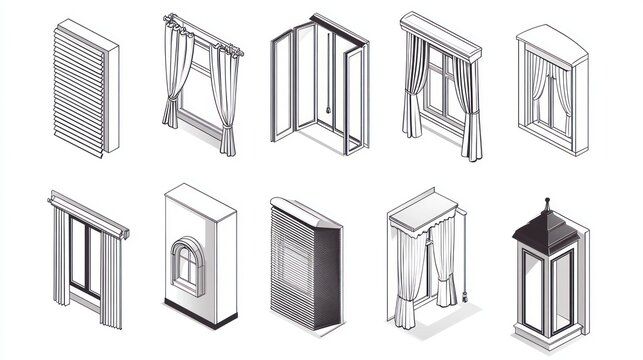 Window treatments isometric illustrations; design guide