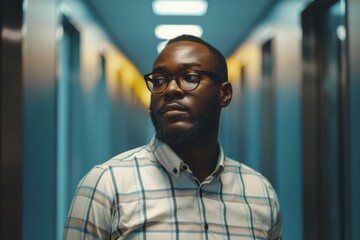 Fototapeta premium Portrait of a confident black man in office hallway
