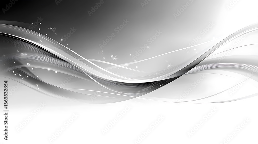 Poster digital abstract artwork featuring a flowing, wave-like design primarily monochromatic, utilizing sh
