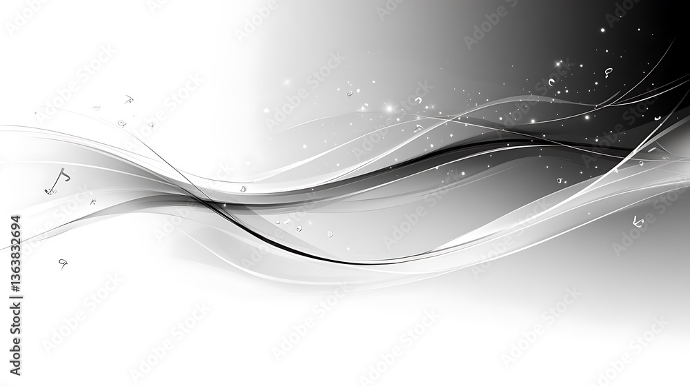 Poster digital abstract artwork featuring a flowing, wave-like design primarily monochromatic, utilizing sh