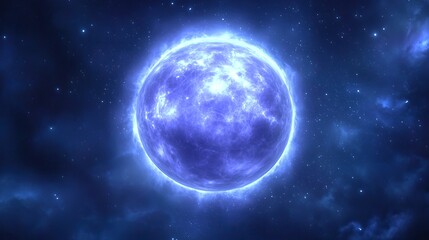 Fototapeta premium Glowing blue star in dark space with nebula and stars.