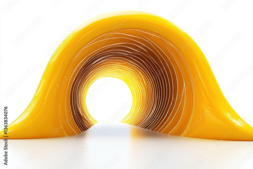 Poster Striking 3D tunnel design in vivid yellow with abstract elements creating a modern aesthetic in a minimalist setting