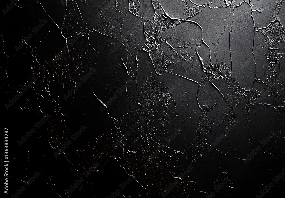 Poster close-up texture of cracked black surface with uneven patterns