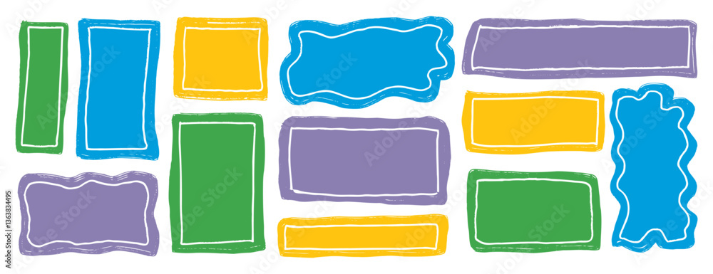 Aufkleber hand drawn quote frame set template. funny speech bubbles. empty flat colorful shape text box.