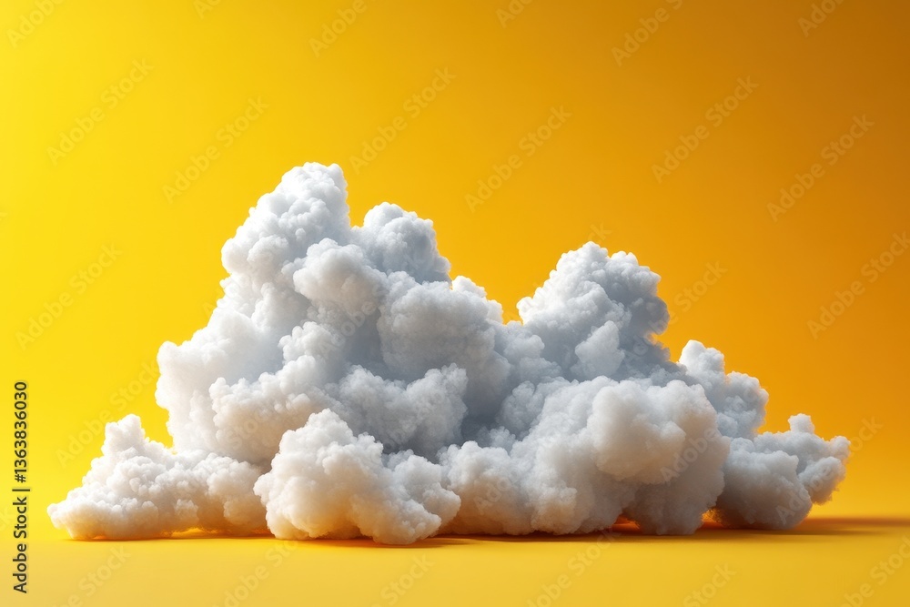 Poster digital art composition featuring a 3d cloud render against a bright yellow background for a vibrant