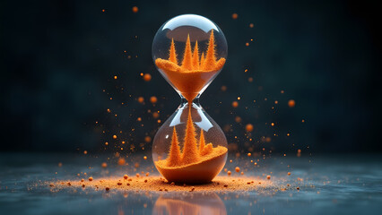 Electrified hourglass forms iron sand spikes and sculptures. Field lines reshape particles into temporary art installations below.