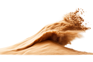 Sand dune formation, sandy avalanche, moving desert structure, cut out transparent