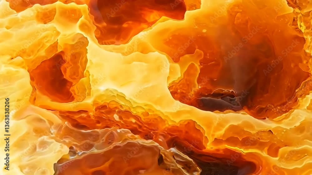 Poster an abstract close-up of a colorful agate stone, showcasing vibrant orange and yellow hues with intri