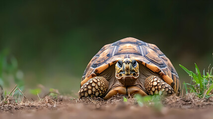 Obraz premium Tortoise On Dirt Path In Natural Habitat