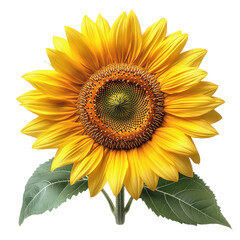A bright yellow sunflower isolated on transparent background