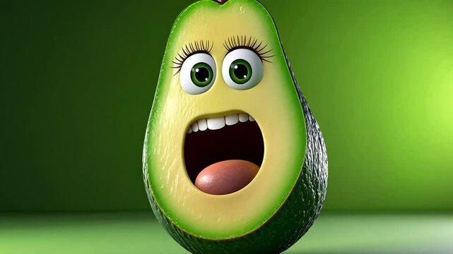 Astonished Avocado: A 3D Rendered Cartoon Fruit