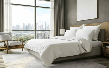 Bright Minimalist Bedroom with City View