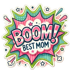 Fototapeta premium A colorful comic-style explosion graphic with the text 