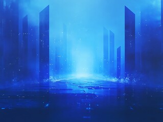 Futuristic Blue Cityscape Abstract Illustration With Glowing Lights and Reflections