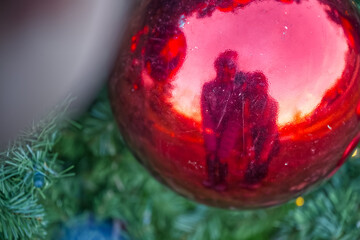 Reflective Red Christmas Ornament with Silhouettes of 2 persons a couple