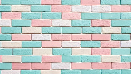 Obraz premium Pastel Pink Mint and White Brick Wall Background Texture Image