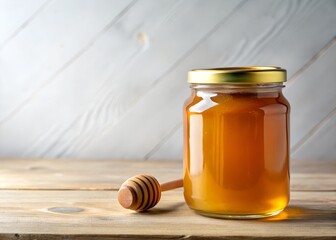 jar of honey with wooden dipper