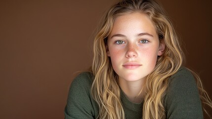 Fototapeta premium Woman portrait blond hair calm expression