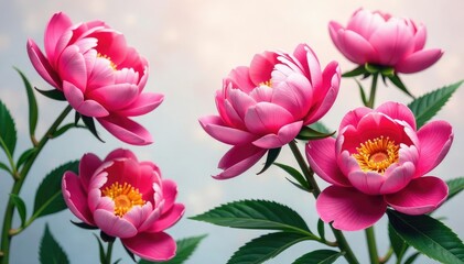 Obraz premium Bold peony blossoms, swirling stems, vibrant color palette, botanical, rich