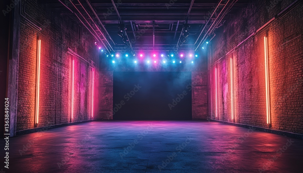 Aufkleber dramatic industrial backdrop with neon lights creating a vibrant atmosphere suitable for performance