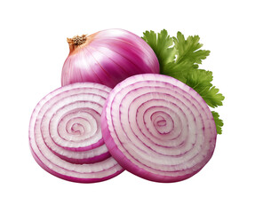 Sliced onions isolated on transparent background