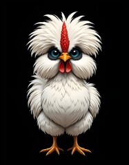 Fototapeta premium Cartoon Silkie Chicken Farm Animal Illustration poultry feathers bird, fluffy chicken, cute chicken, animal illustration, chicken cartoon, barnyard animal, farm bird, domestic bird, funny chicken