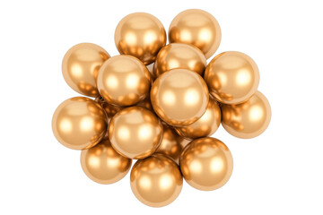 Group of golden spheres clustered together on transparent background