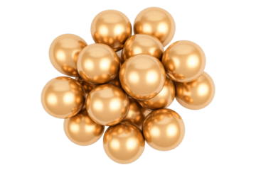 Group of golden spheres clustered together on transparent background