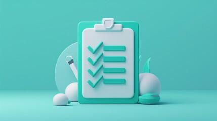 Obraz premium Checklist Clipboard with Fitness Equipment on a Minimalist Background