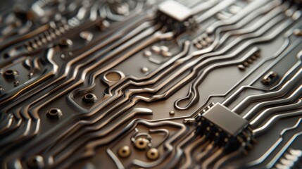 Fototapeta premium Closeup view of intricate metallic circuit board texture