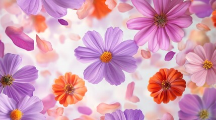 Obraz premium DesignCreativity Dreamy Floral Overview Zinnias Lavender
