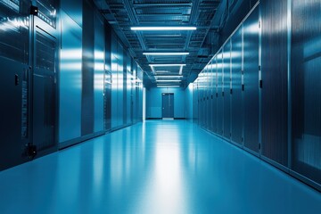 Data center in industrial setting with space for text below